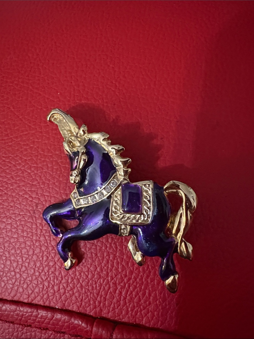 Purple Enamel Unicorn Brooch with Gold Accents